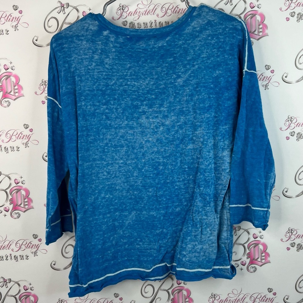 Tommy Bahama tie dye wash style blue stretchy comfy Long Sleeve Blue Tee - Picture 2 of 10